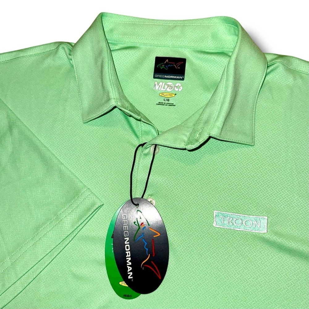 New GREG NORMAN Polo Shirt Men Large Troon Golf Play Dry Performance Stretch S/S